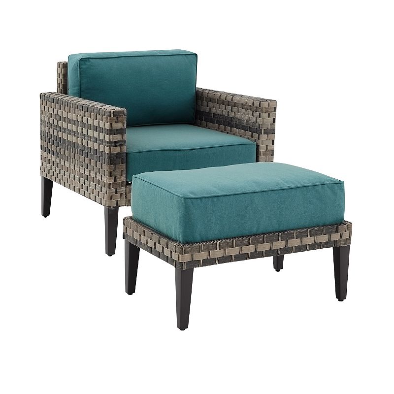 Crosley Prescott Wicker Patio Arm Chair and Ottoman 2-piece Set