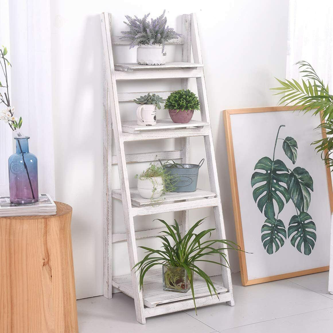 4Tier Wooden Plant Flower Stand Multi-Purpose Display Rack Foldable Ladder Shelf