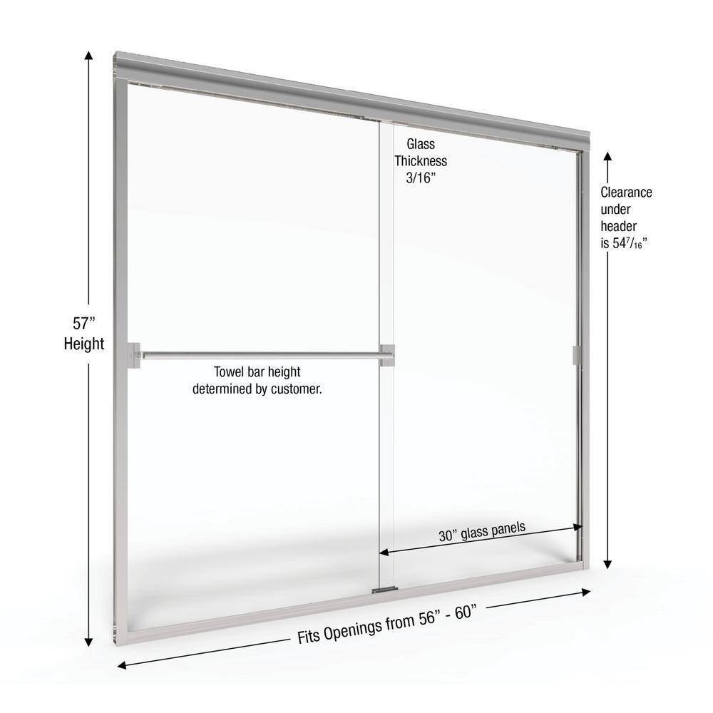 Basco Classic 60 in. x 57 in. Clear Semi-Frameless Sliding Tub Door in Brushed Nickel CLCH05A6057CLBN