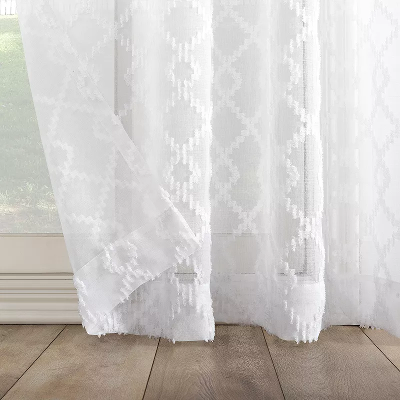 No. 918 Tina Geometric Clipped Jacquard Semi-Sheer Rod Pocket 3-piece Kitchen Curtain Valance and Tiers Set