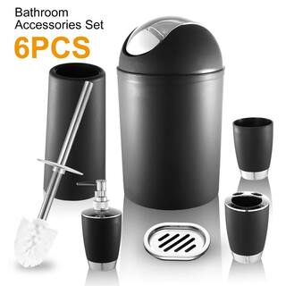 Aoibox 6-Piece Bathroom Accessory Set with Soap Dispenser Toothbrush Holder Black HDDB2171