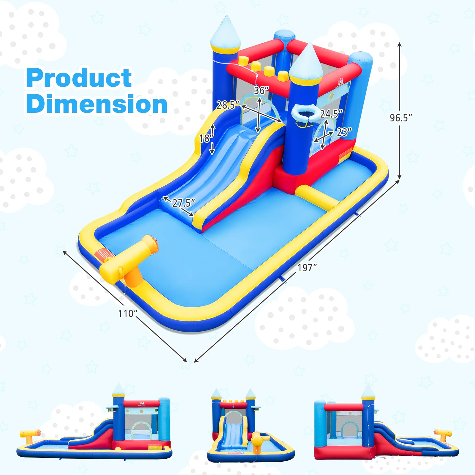 BOUNTECH Inflatable Water Slide, Water Bounce House with Ball Pit & Waterslide for Kids