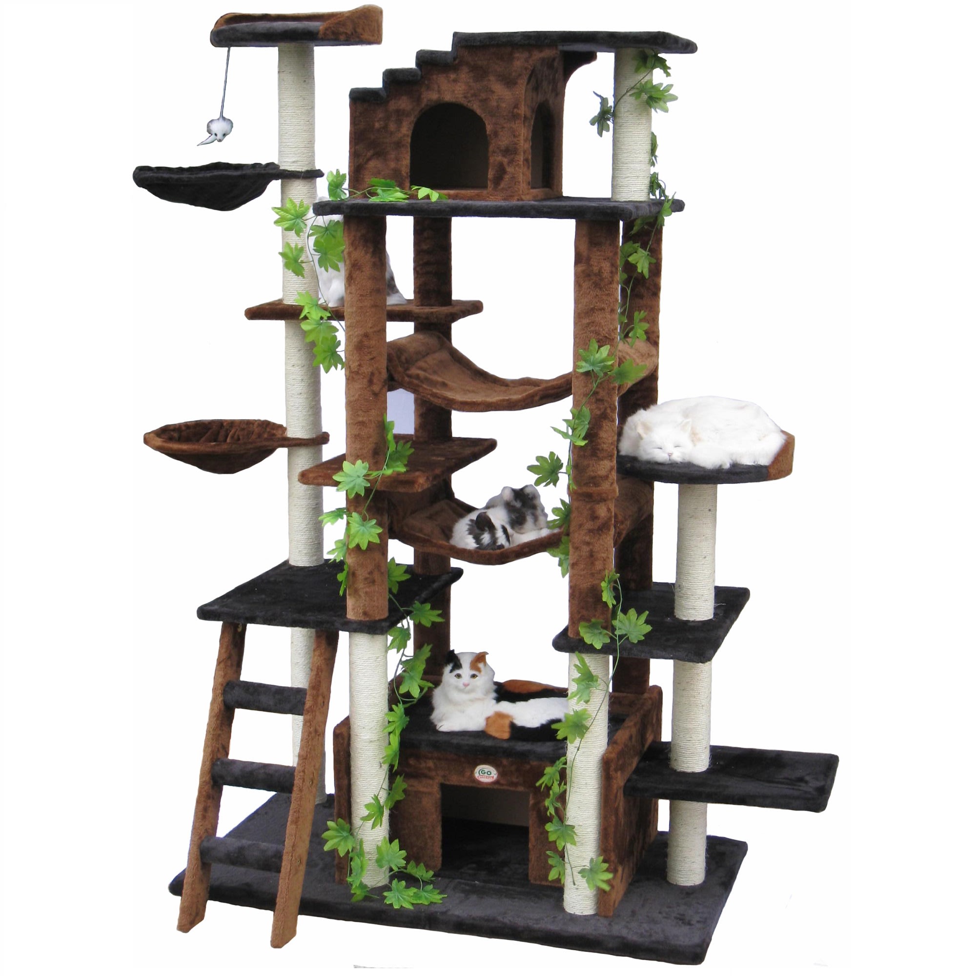 Go Pet Club Black/Brown Forest Cat Tree with Leaves， 77