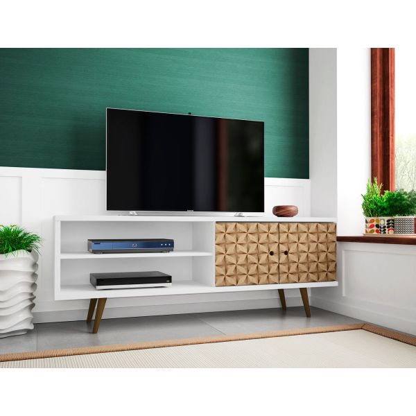 Liberty TV Stand 62.99 in White and 3D Brown Prints