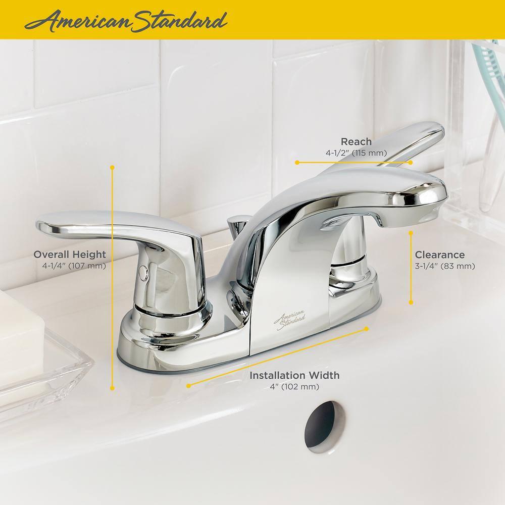 American Standard Colony Pro 4 in Centerset 2Handle LowArc Bathroom Faucet with Metal Drain in Brushed Nickel