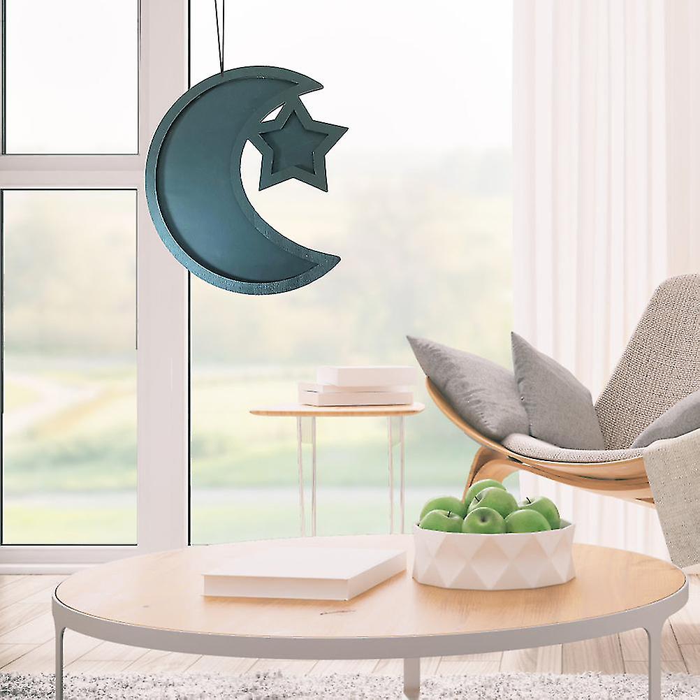 Eid Ramadan Serving Tray with Moon and Star Rustic Wooden Crescent Party Food Serving Tableware Display Holder Festival Decor