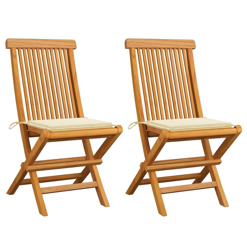 vidaXL Patio Chairs with Cream Cushions 2 pcs Solid Teak Wood   18.5\