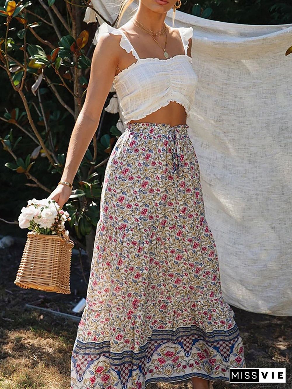 Floral Boho Casual Maxi Skirt