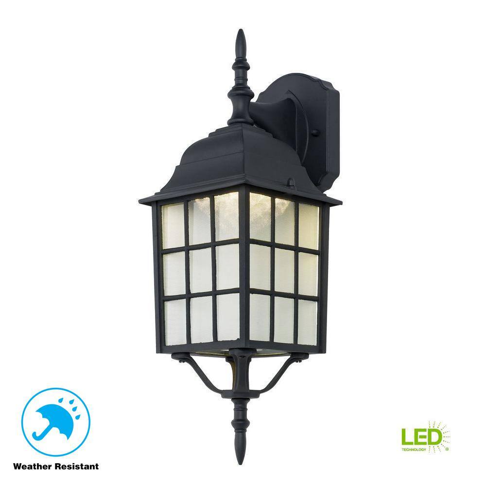 Hampton Bay Black LED Outdoor Wall Light Fixture with Textured Glass 4420-1BK-LED