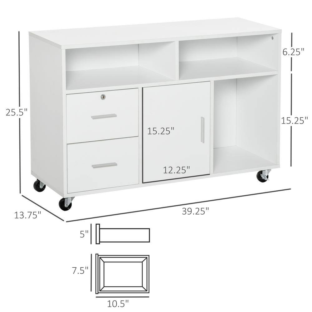 HOMCOM Printer Stand White Home Office Mobile Cabinet Organizer Desktop with Caster Wheels 836-269V80