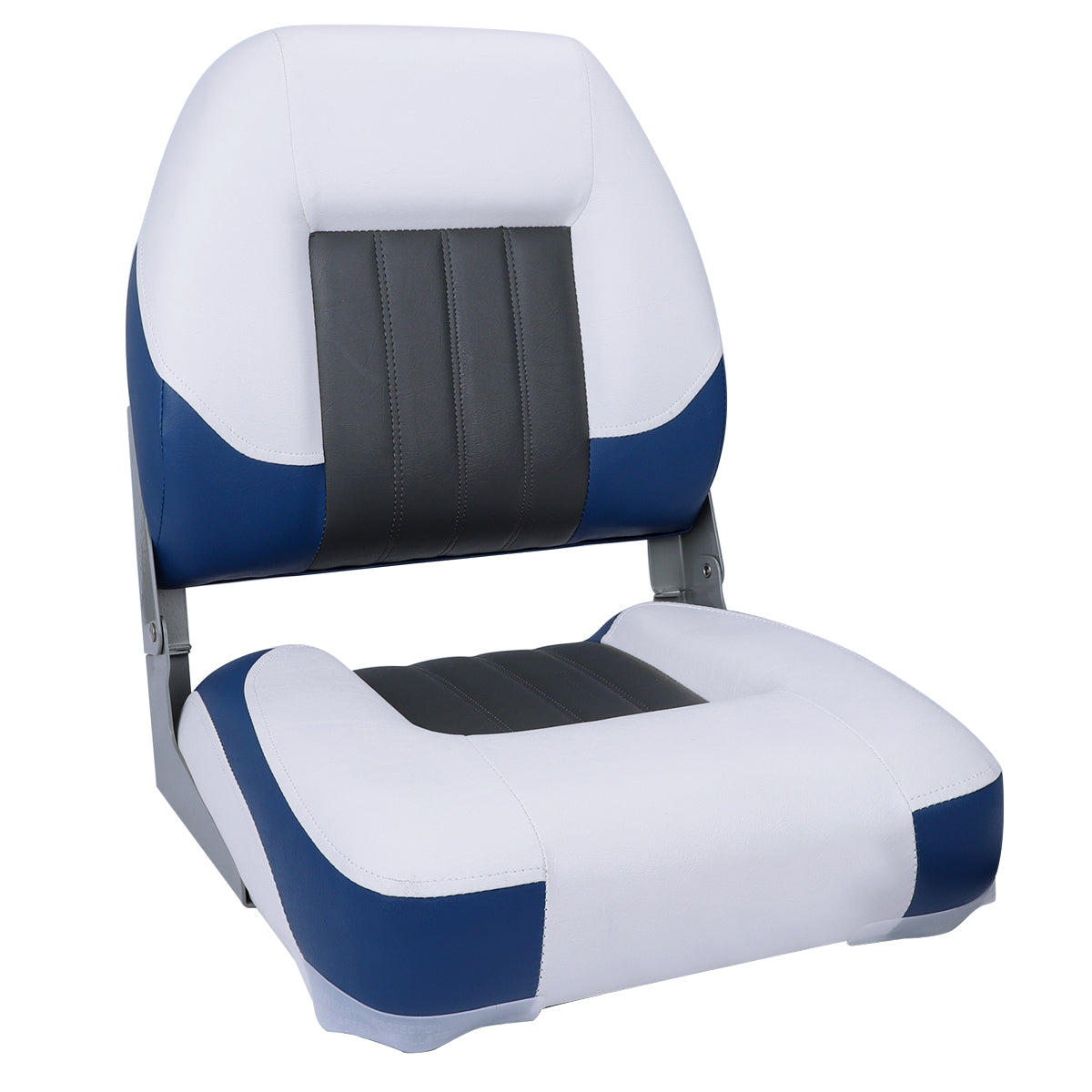 NORTHCAPTAIN Deluxe White/Charcoal/Pacific Blue Red Low Back Folding Boat Seat， 2 Seats