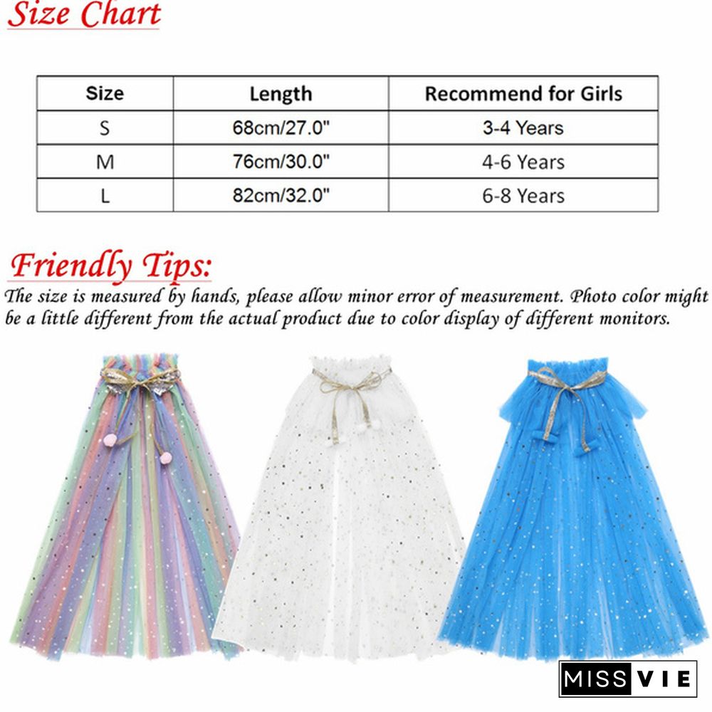 Kids Girls Sparkly Sequin Princess Capes Cloak Deluxe Princess Christmas Birthday Theme Party Dress Long Shawls