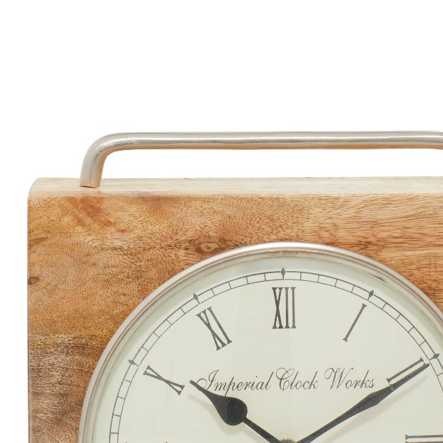 Mango Wood Clock With Silver Top Handle Brown Olivia amp May