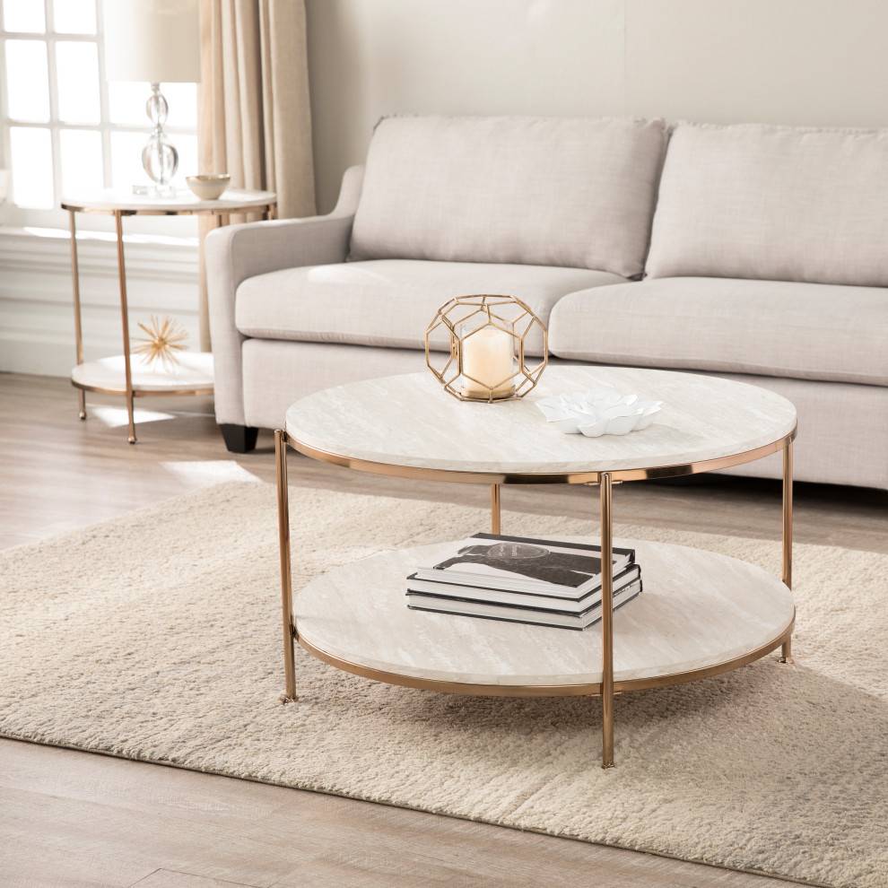 Fynfield Round Faux Stone End Table   Contemporary   Side Tables And End Tables   by SEI  Houzz