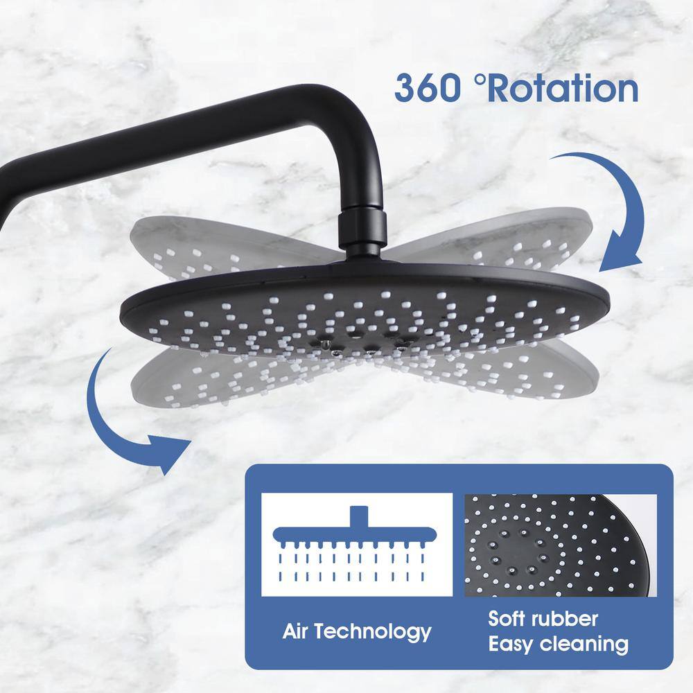 Tahanbath 3-Spray Luxury Bathroom Shower Set Shower Head 2.5 GPM Wall Mounted Ceramic Style Shower System in Matte Black X-W1219-W1219106070