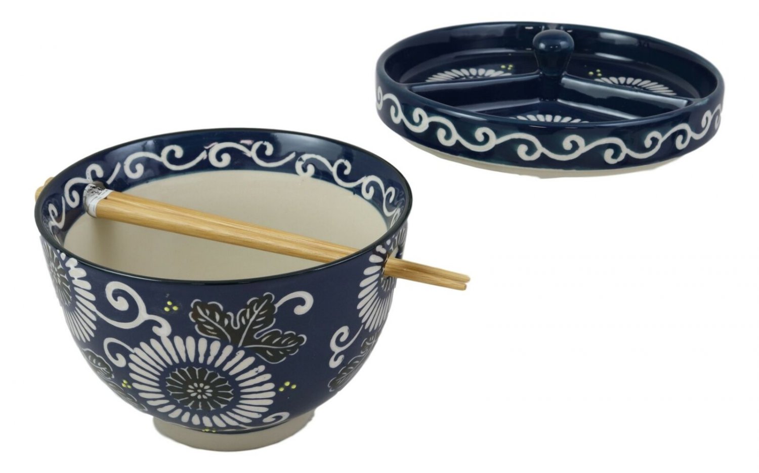 1 Breeze Japanese Tempura Udon With Sauce Bowl With Divider Lid And Chopsticks Set EBR02