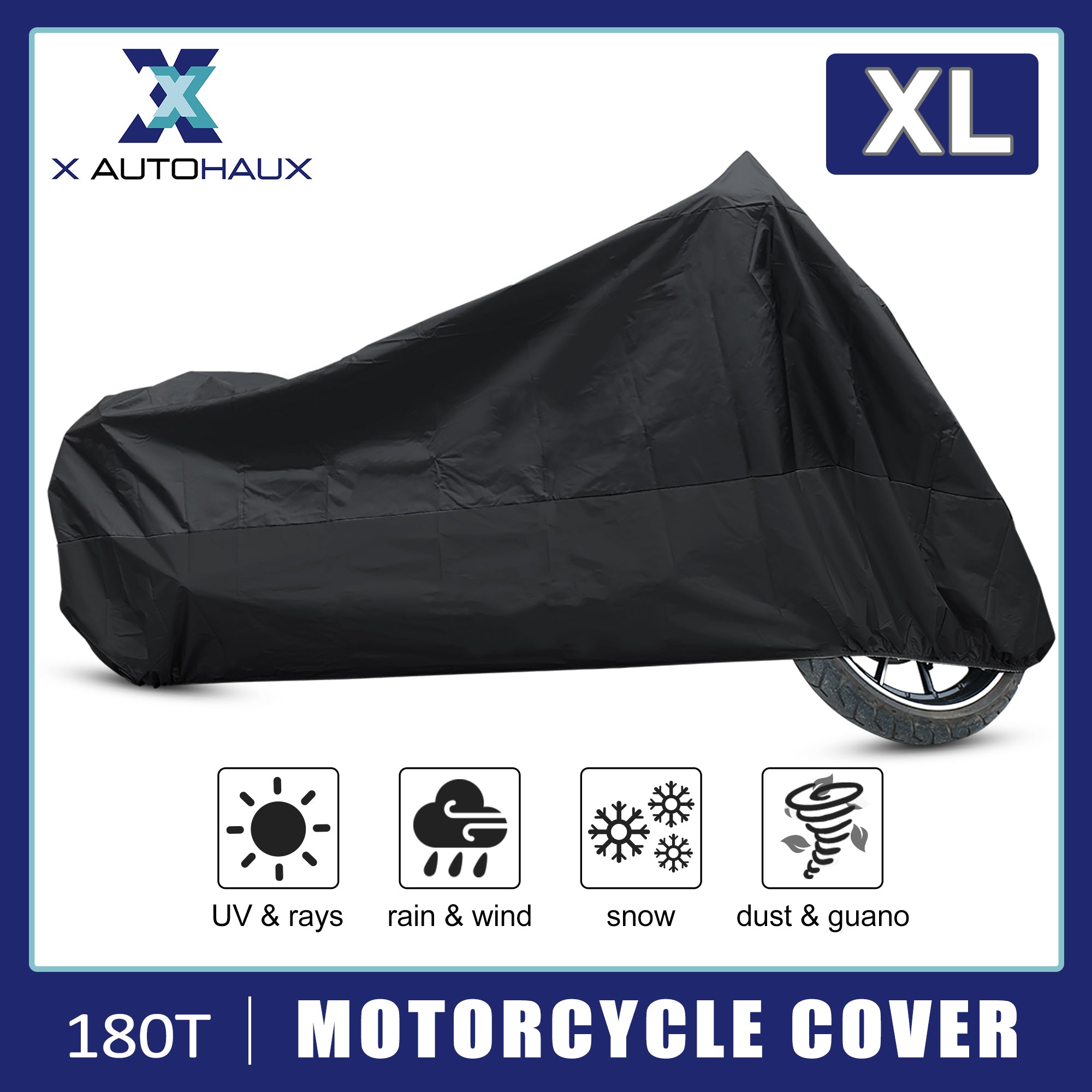 Motorcycle Cover XL 180T Rain Dust Black Outdoor Waterproof UV Protector