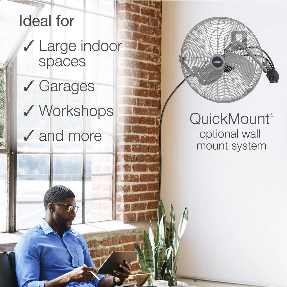 Lasko High Velocity 20 in. 3 Speed Metallic Floor Fan with QuickMount Wall-Mounting System 2265QM