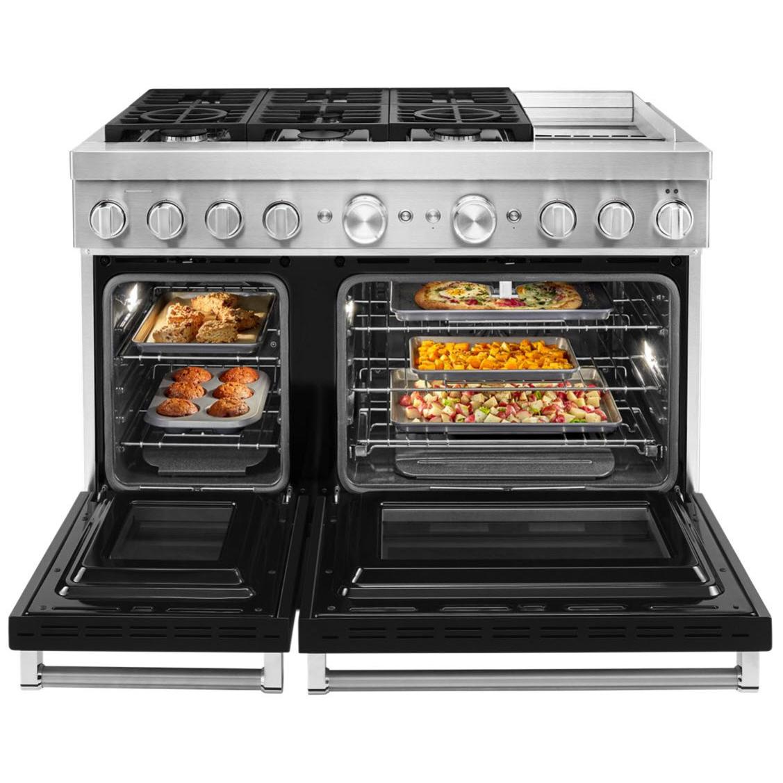 KitchenAid 48-inch Freestanding Dual Fuel Range with Even-Heat? True Convection KFDC558JBK