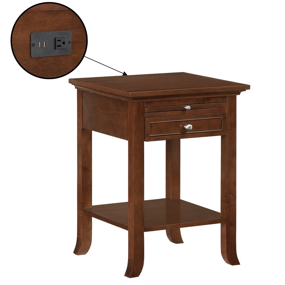 American Heritage Logan 1 Drawer End Table with Charging Station and Pull Out Shelf