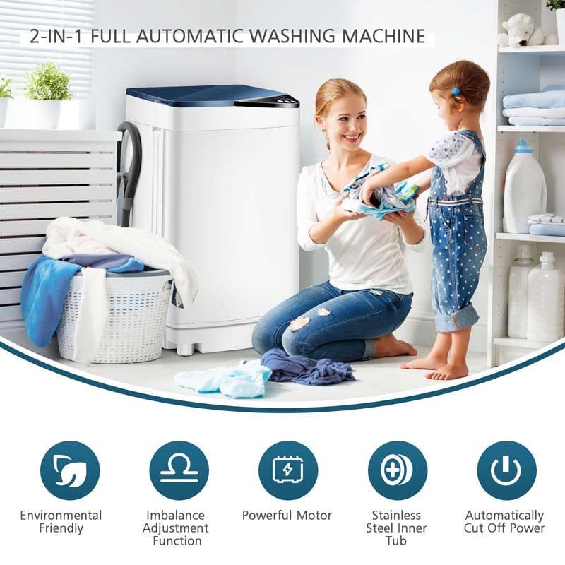 7.7 lbs Full-Automatic Washing Machine Portable Washer & Spin Dryer Built-in Germicidal UV Light & Drain Pump