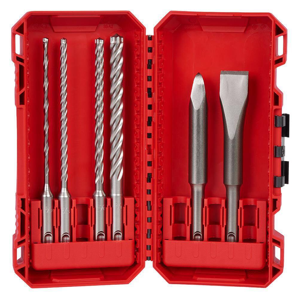 MW 4-Cutter SDS-Plus Carbide Drill Bits with Flat and Bull Point Chisel (6-Piece) 48-20-7662