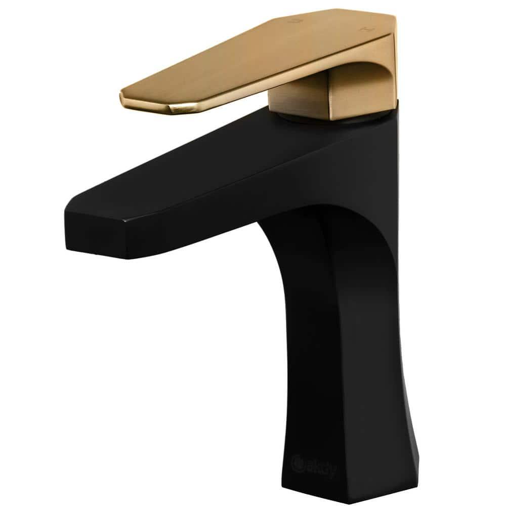 AKDY Single Hole SingleHandle Bathroom Faucet in Matte Black with Brushed Gold Handle