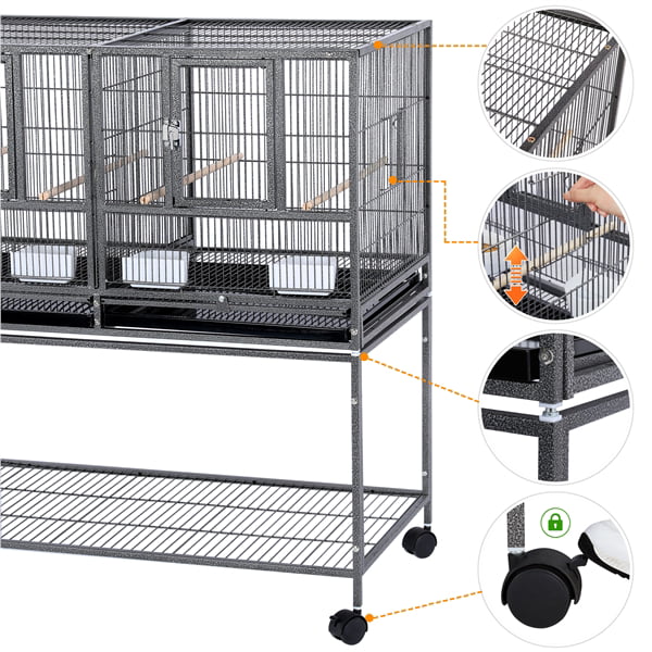 Topeakmart Stackable Metal Wide Bird Cage Divided Bird Breeder Cage with Rolling Stand Black