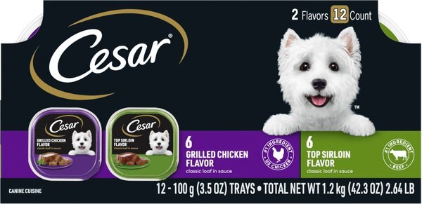 Cesar Classic Loaf in Sauce Top Sirloin and Grilled Chicken Flavors Variety Pack Dog Food Trays