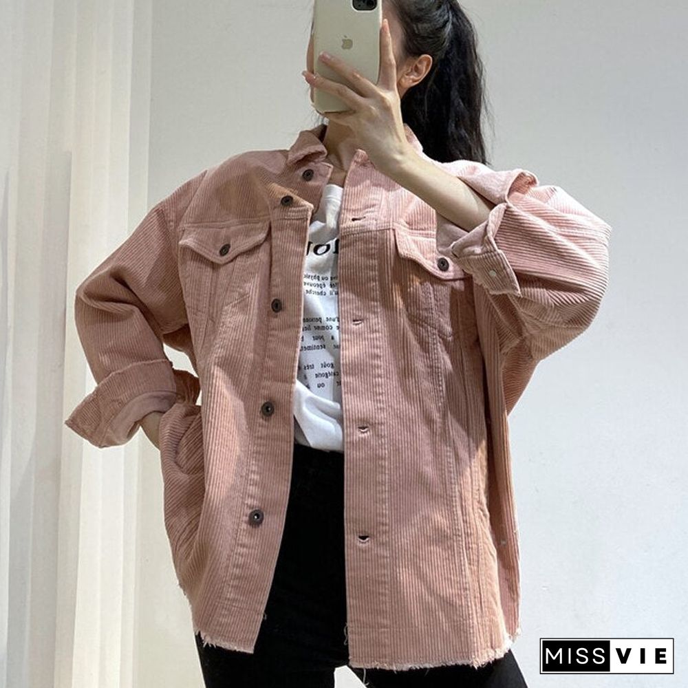 New Women Vintage Green Blue Warm Corduroy Jacket Coat Casual Boyfriend Loose Outwear Tops Female Abrigos Mujer Invierno