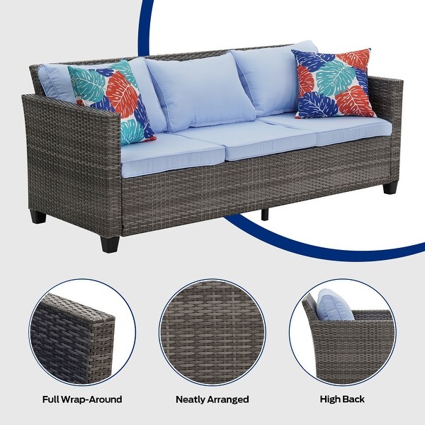 Zenova Outdoor Wicker Patio Conversation Sets With Ottoman，Cushioned Rattan Patio Furniture