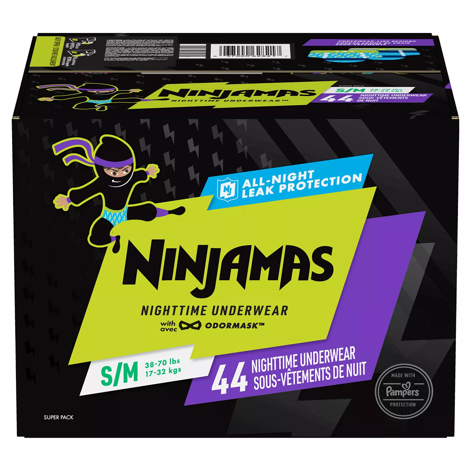 Pampers Ninjamas Nighttime Bedwetting Underwear for Boys， Size S/M - 44 ct. (38 - 65 lbs.)
