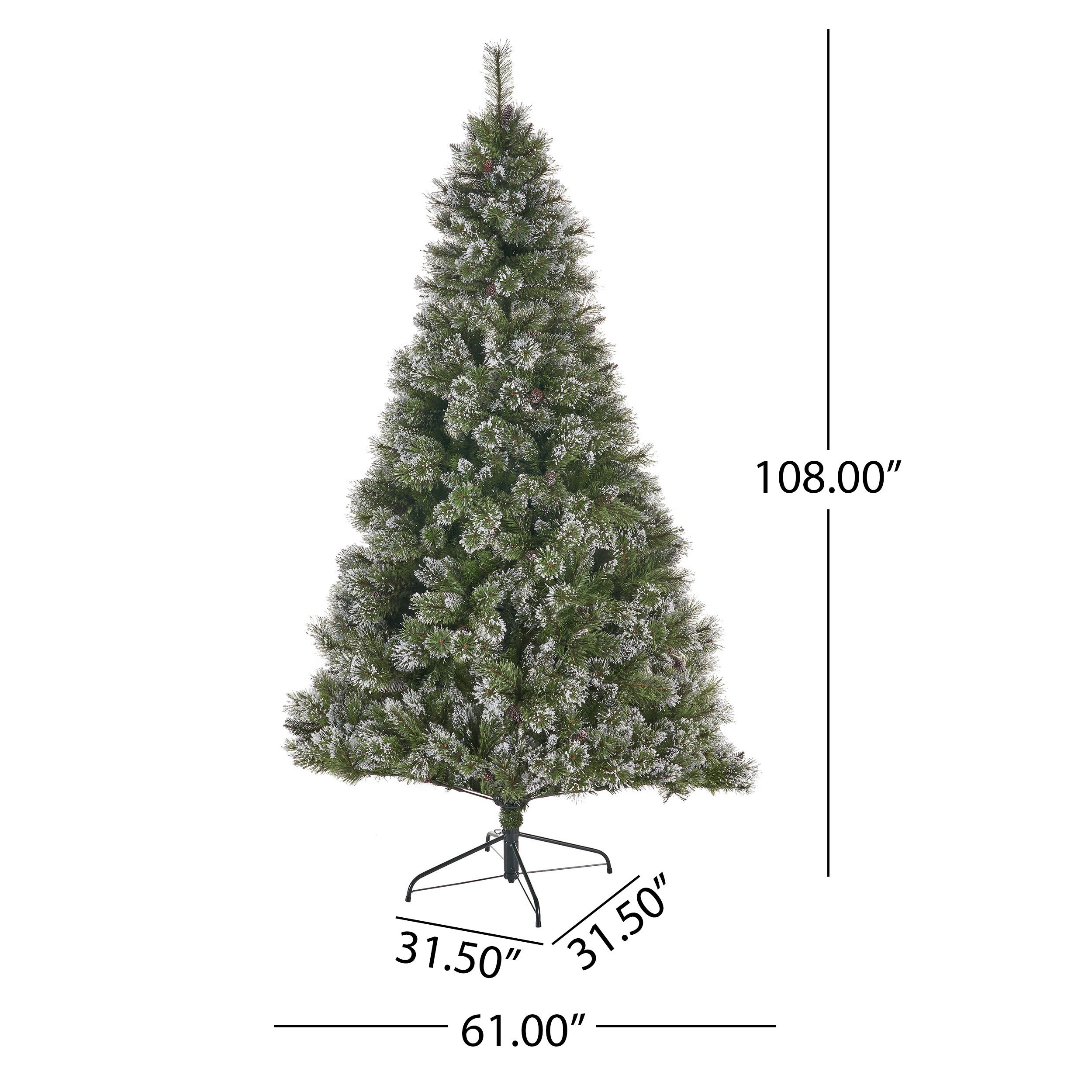 9-foot Mixed Spruce Hinged Artificial Christmas Tree with Snow and Glitter Branches and Frosted Pinecones