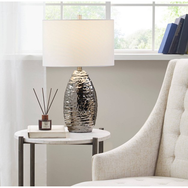 Livy Ceramic Table Lamp Silver Base white Shade Hampton Hill