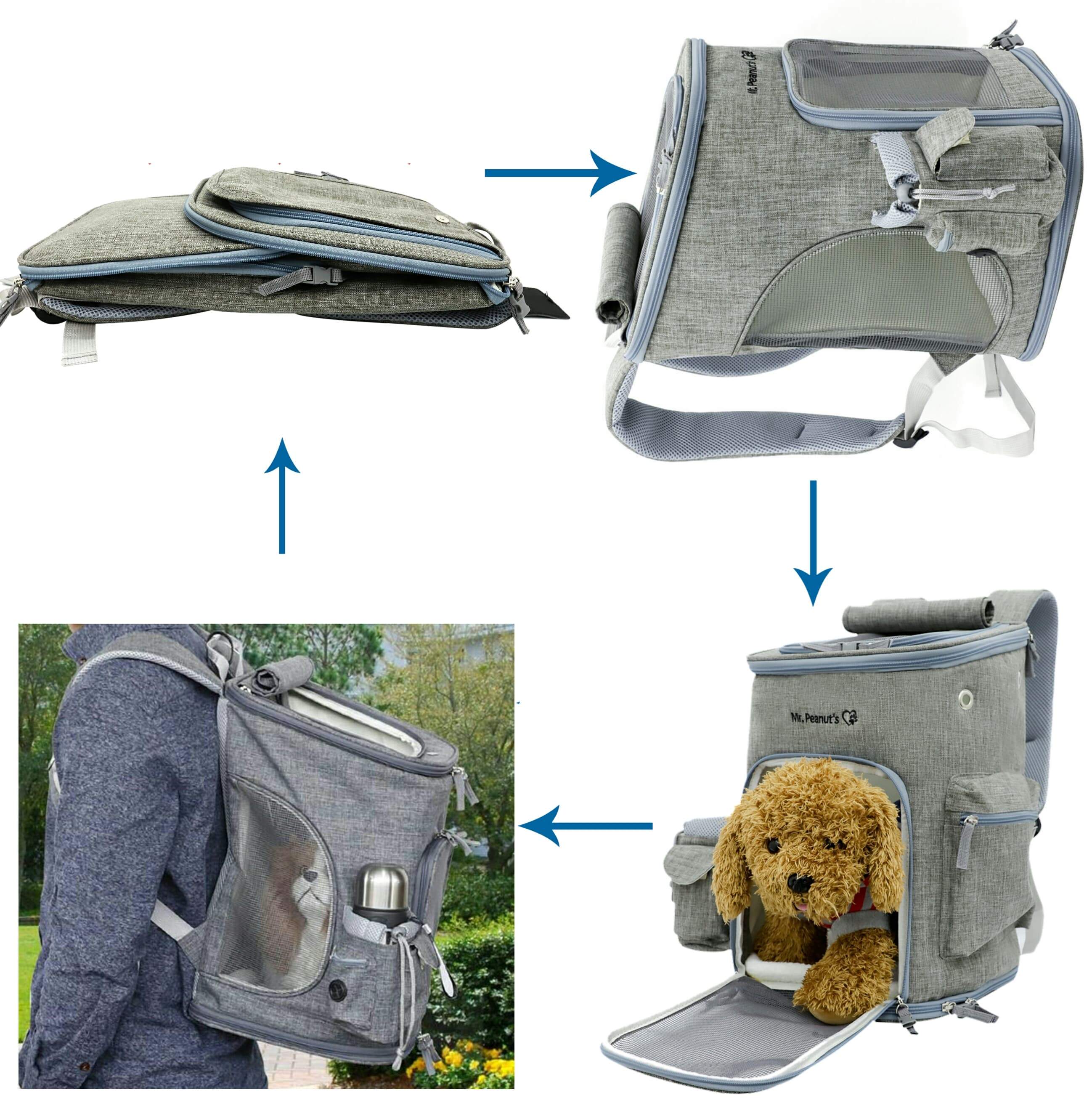 Mr. Peanut's Airline Approved Backpack Pet Carrier， Gray