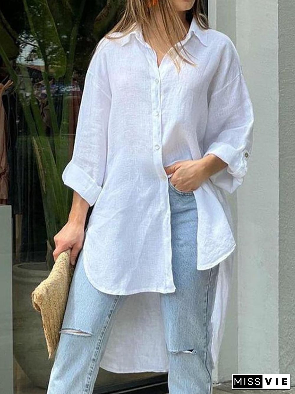 Cotton Linen Loose Comfortable Irregular Hem Shirt