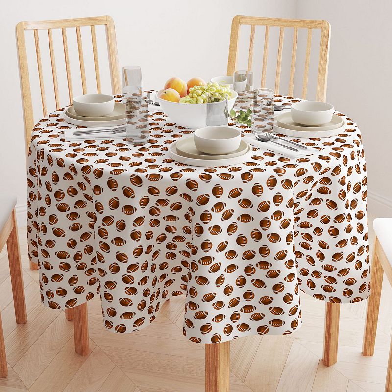 Round Tablecloth， 100% Polyester， 70 Round， Allover Football Pattern