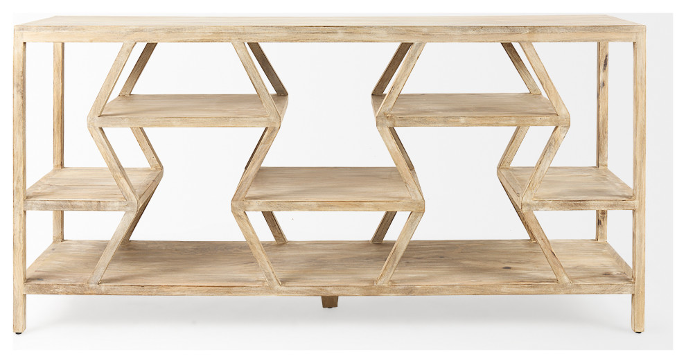 Dayton II Natural Solid Wood Multi Level Shelf Console Table   Farmhouse   Console Tables   by HedgeApple  Houzz