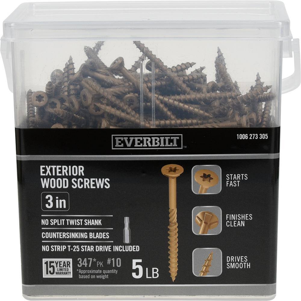 Everbilt #10 x 3 in. Star Drive Flat Head Exterior Wood Screws 5 lbs.-Box (347-Piece) 117357