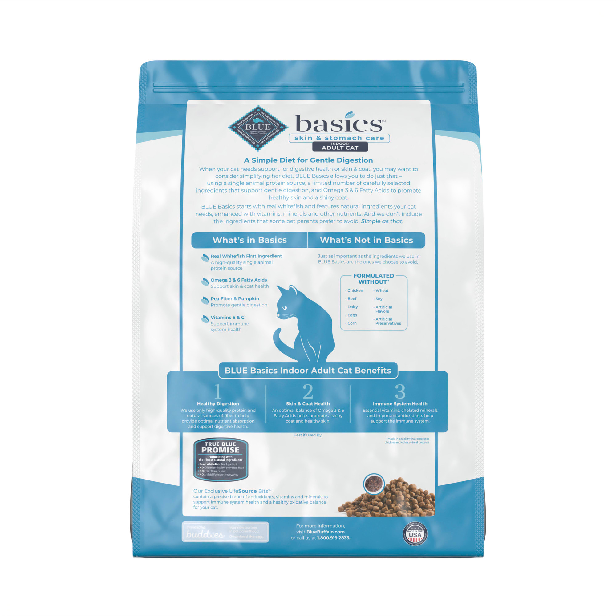 Blue Buffalo Blue Basics Skin  Stomach Care Natural Adult Grain Free Indoor Fish  Potato Adult Dry Cat Food， 11 lbs.