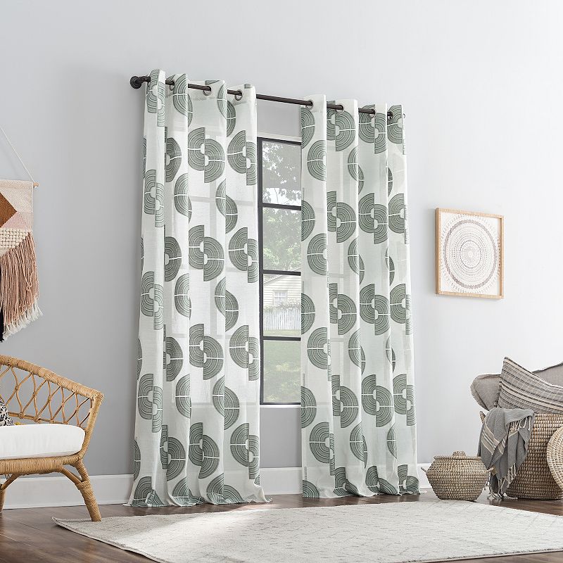 Archaeo Retro Curves Linen Blend Grommet Window Curtain