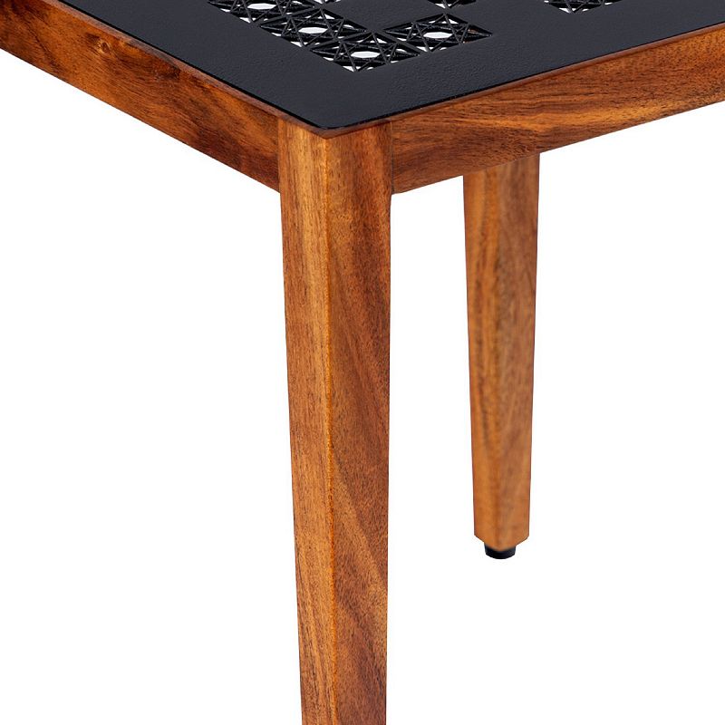 Alba 22 Inch 3 Piece Nesting Table Set， Laser Cut Metal， Black， Brown