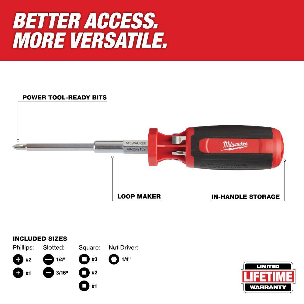 MW 9-in-1 Square Drive Multi-Bit Screwdriver 48-22-2132