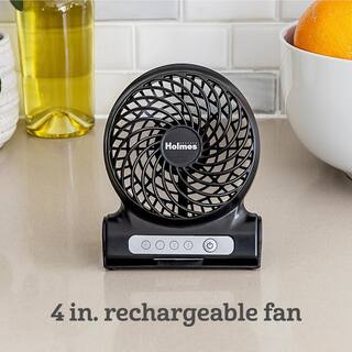 Holmes 4 in. Rechargeable Personal Fan with 3 Speeds Black 17034