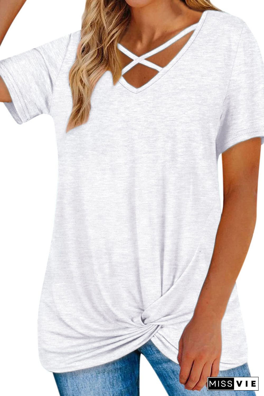 Criss-Cross Twisted Short Sleeves Tee Wholesale