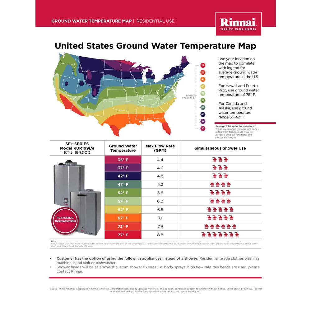 Rinnai Super High Efficiency Plus 11 GPM Residential 199000 BTU Interior Natural Gas Tankless Water Heater RSC199iN