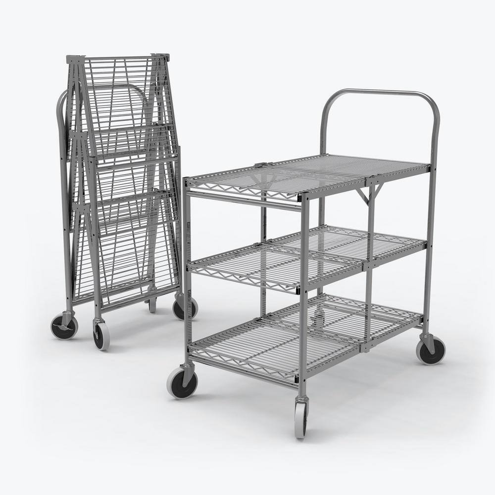 Luxor 33.75 in. x 19.5 in. 3-Shelf Collapsible Wire Utility Cart in Silver WSCC-3