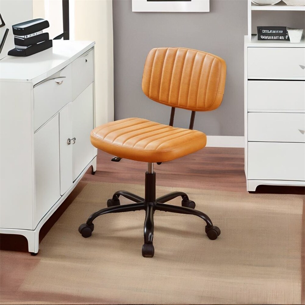 Leather Low Back Task Chair / Small Home Office Chair with Wheels