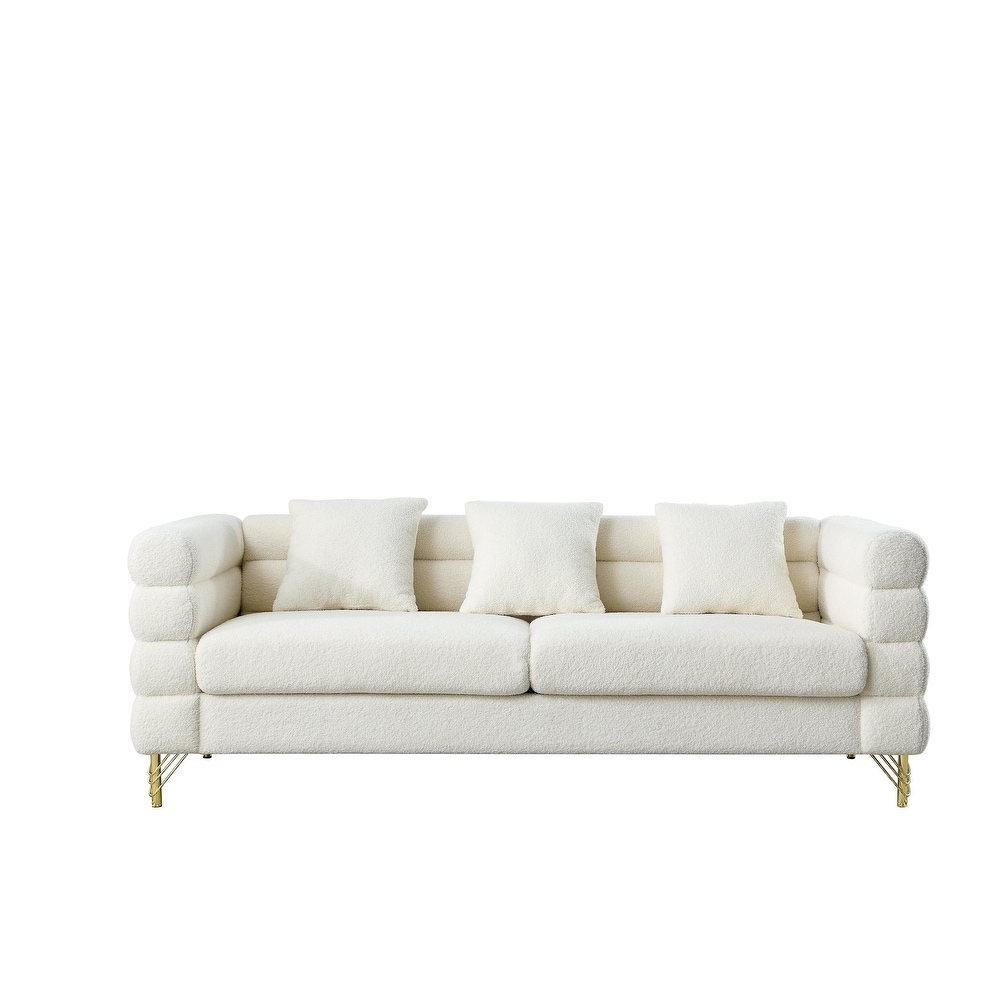 Ivory Teddy Upholstered Sofa Set with Pillows  3 Seater * 2