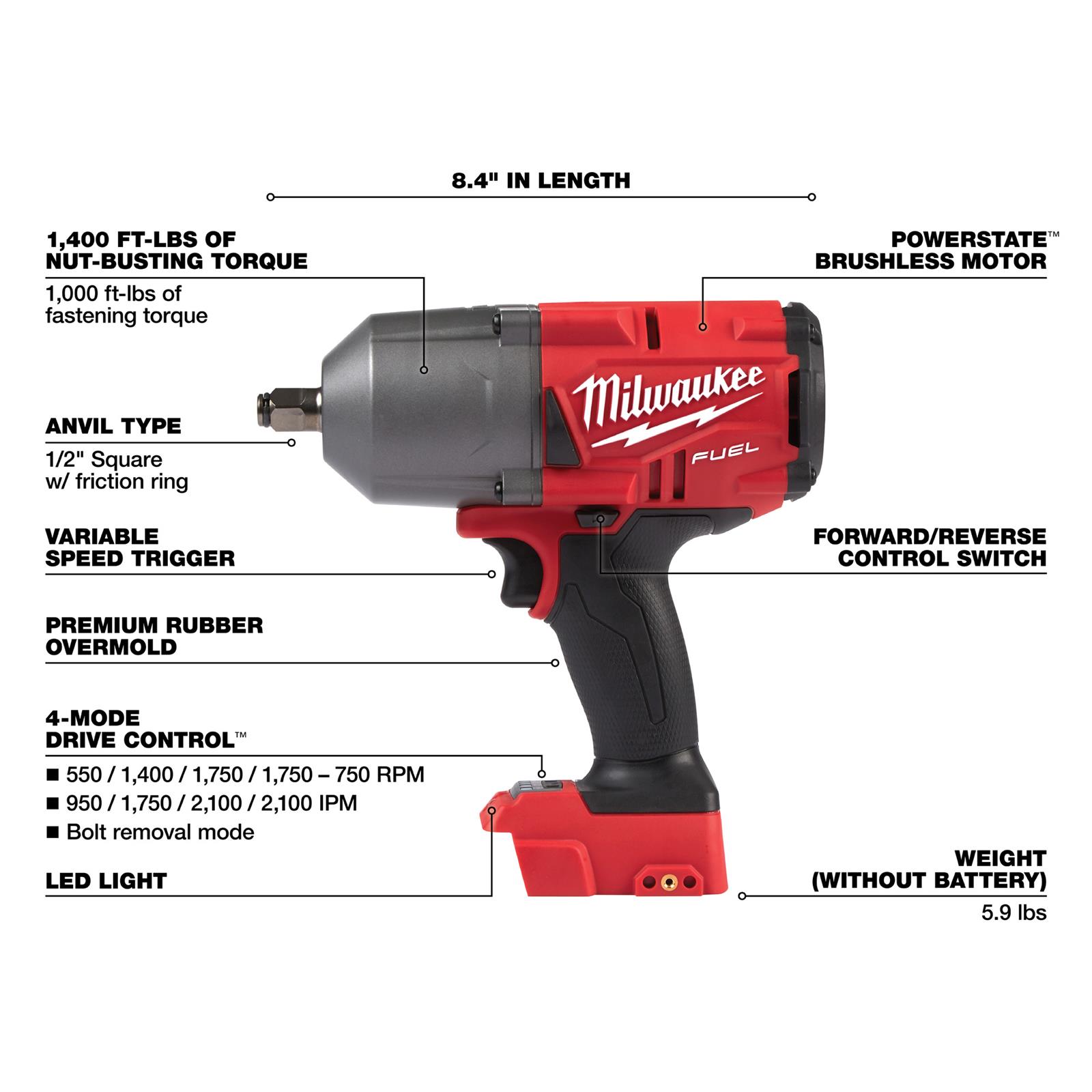 Milwaukee Tool 2767-20 Milwaukee M18 FUEL 1/2 in. High-Torque Impact Wrench with Friction Ring